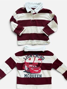Baby Gap Disney Cars Lightning McQueen Rugby Polo Shirt Maroon Stripe 18-24M